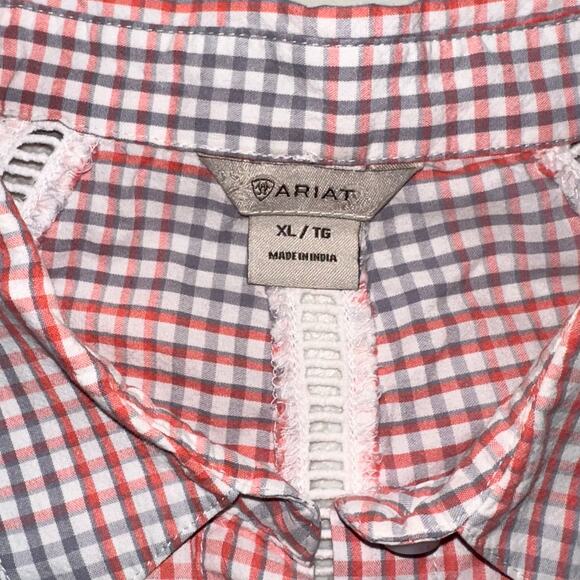 Ariat Women Size XL Pink Gray Checked Long Sleeve Button Up Canyon Western Shirt - Picture 2 of 8